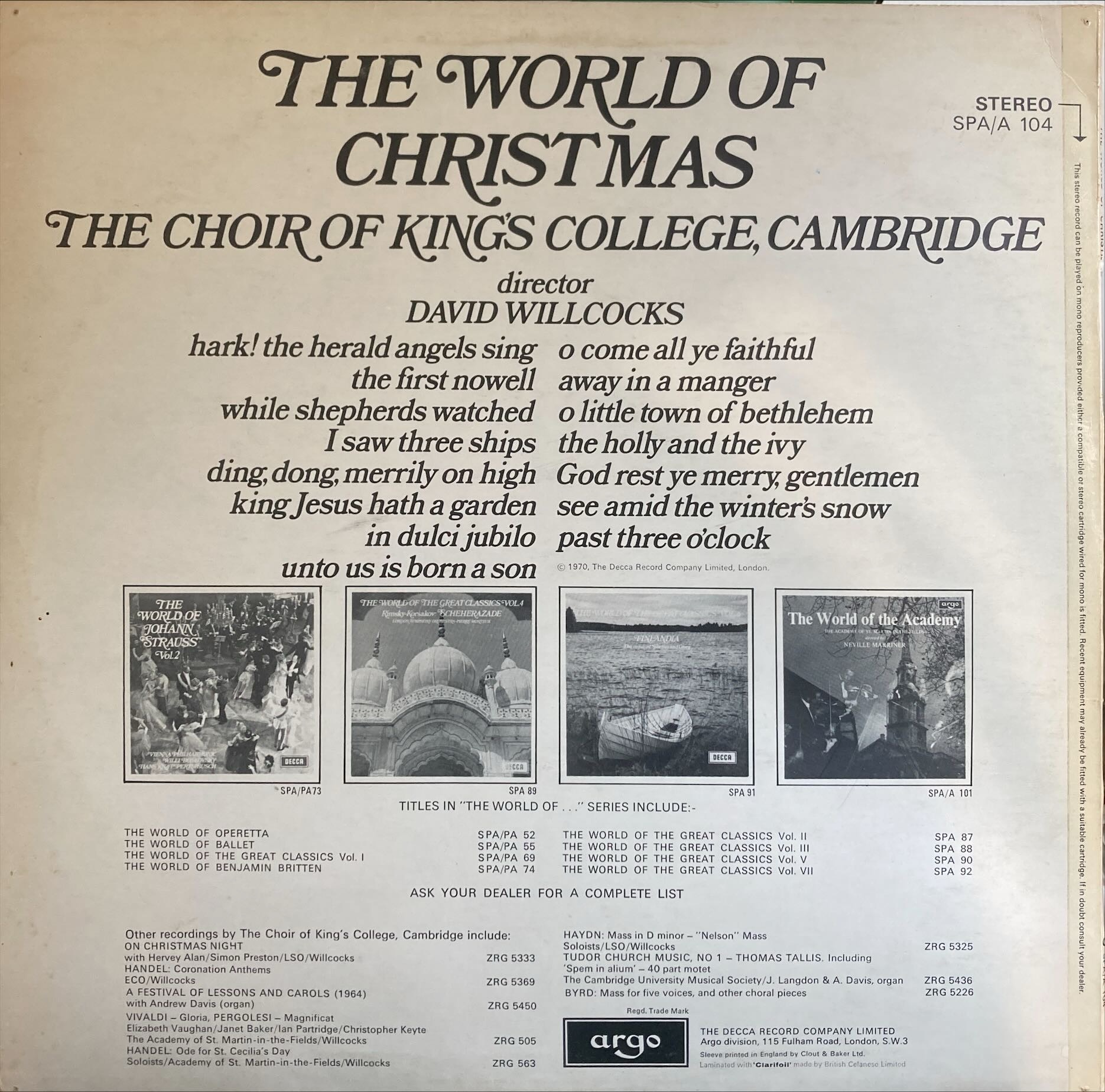 Choir Of King's College, Cambridge Director David Willcocks, The - World Of Christmas, The