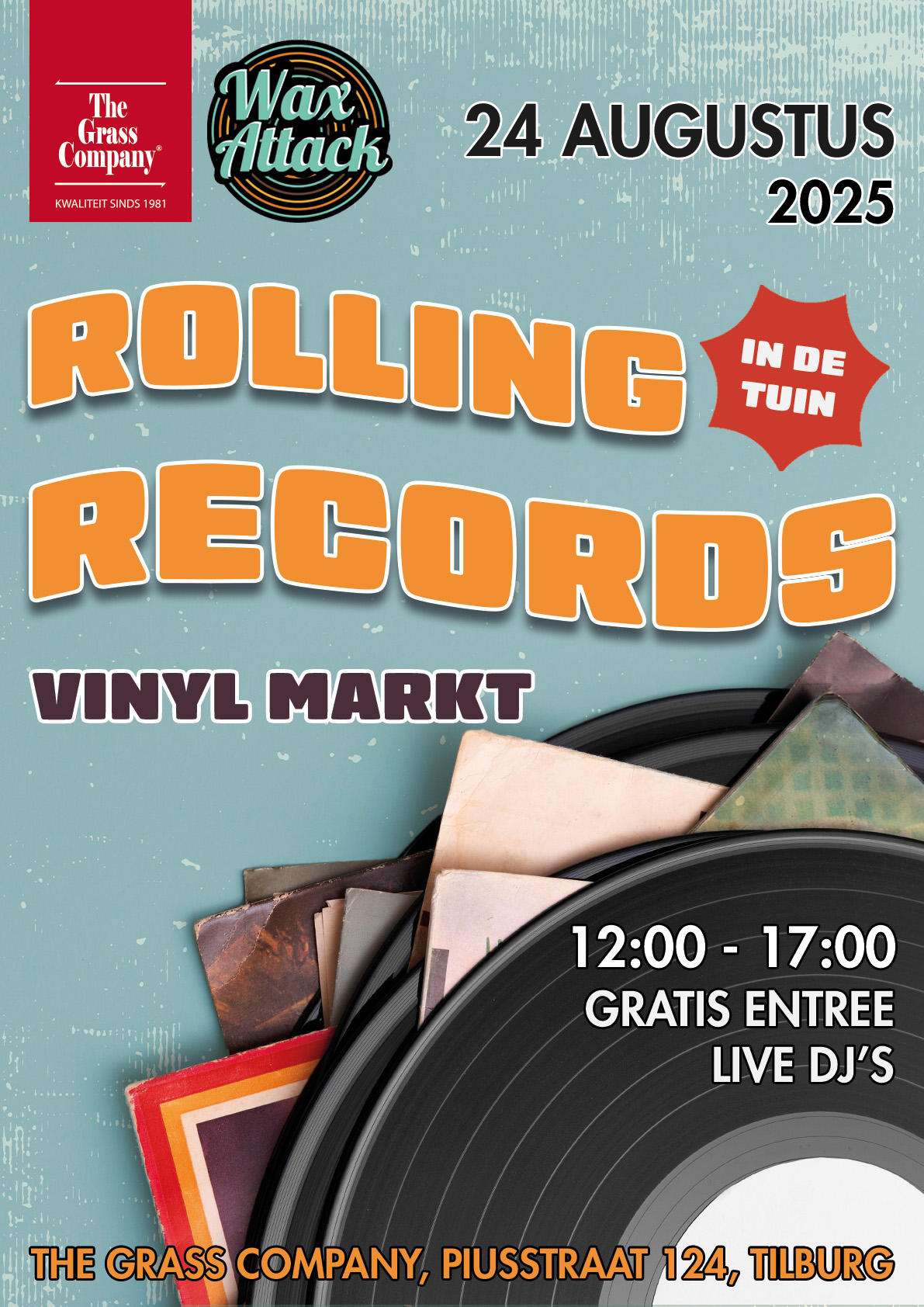 Rolling Records Vinylmarkt Tilburg 24 augustus bij The Grass Company